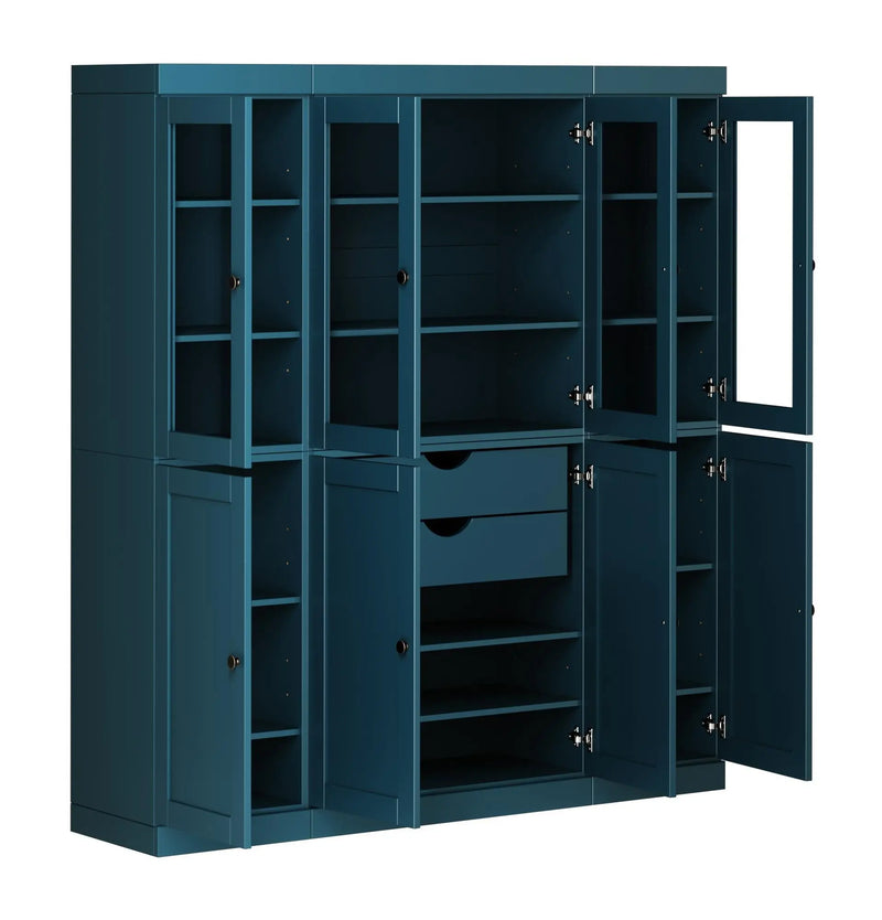 72" Teal Blue Solid Wood 8 Two Drawer Pantry Or Storage Closet Homeroots Kitchen & Dining