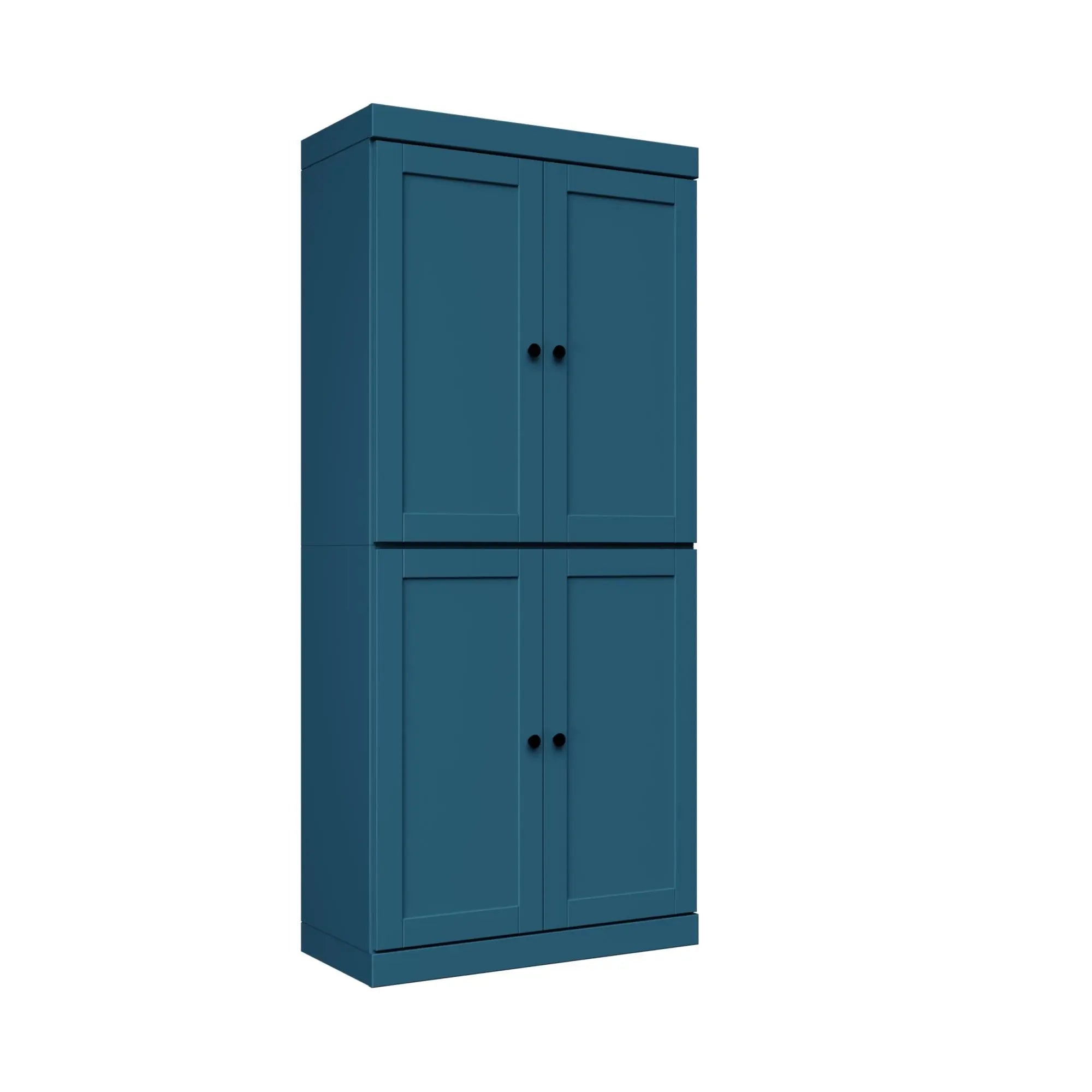 72" Teal Blue Solid Wood Adjustable Six Tier Library Bookcase with Four Doors Homeroots Office