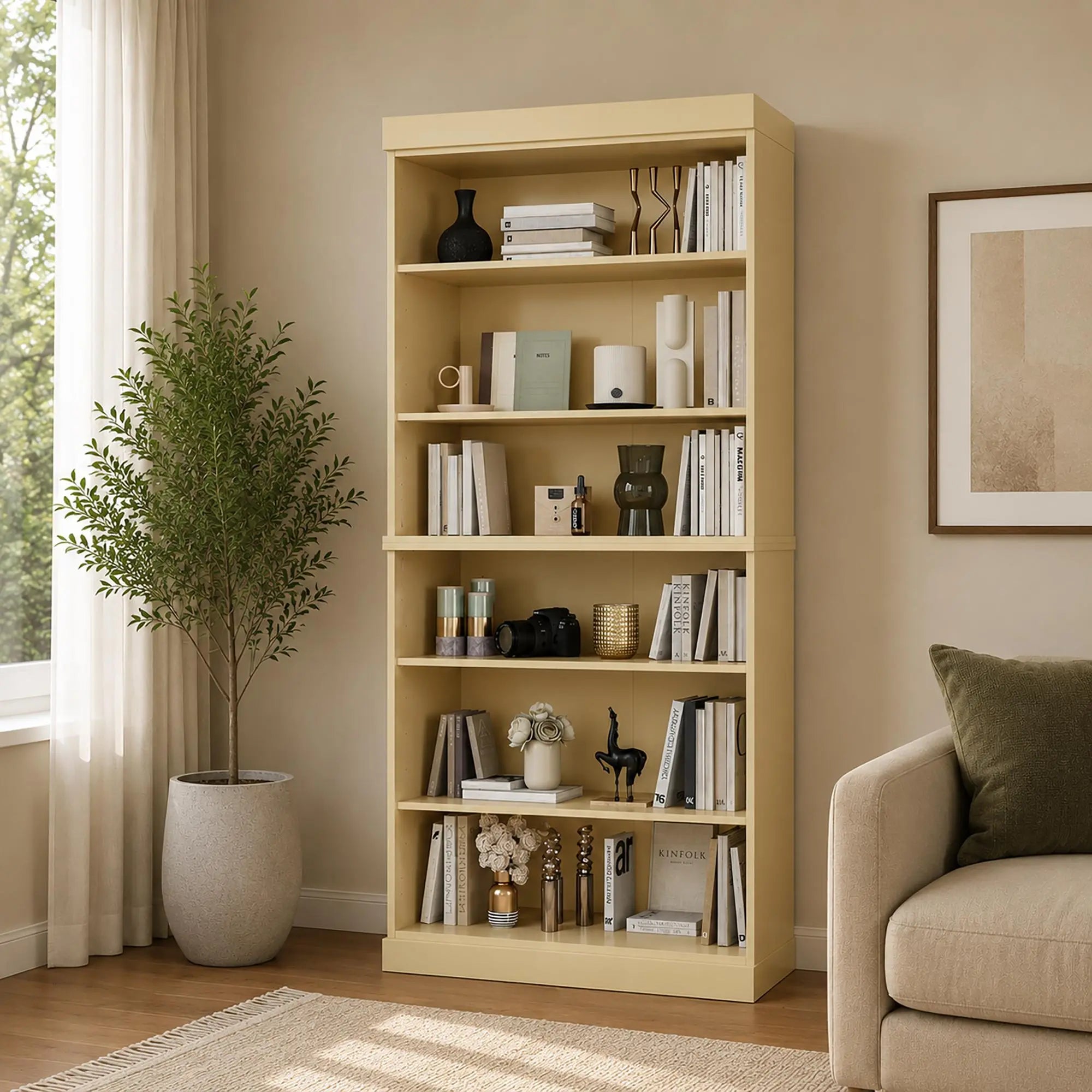 72" Yellow Solid Wood Adjustable Six Tier Library Bookcase Homeroots Office