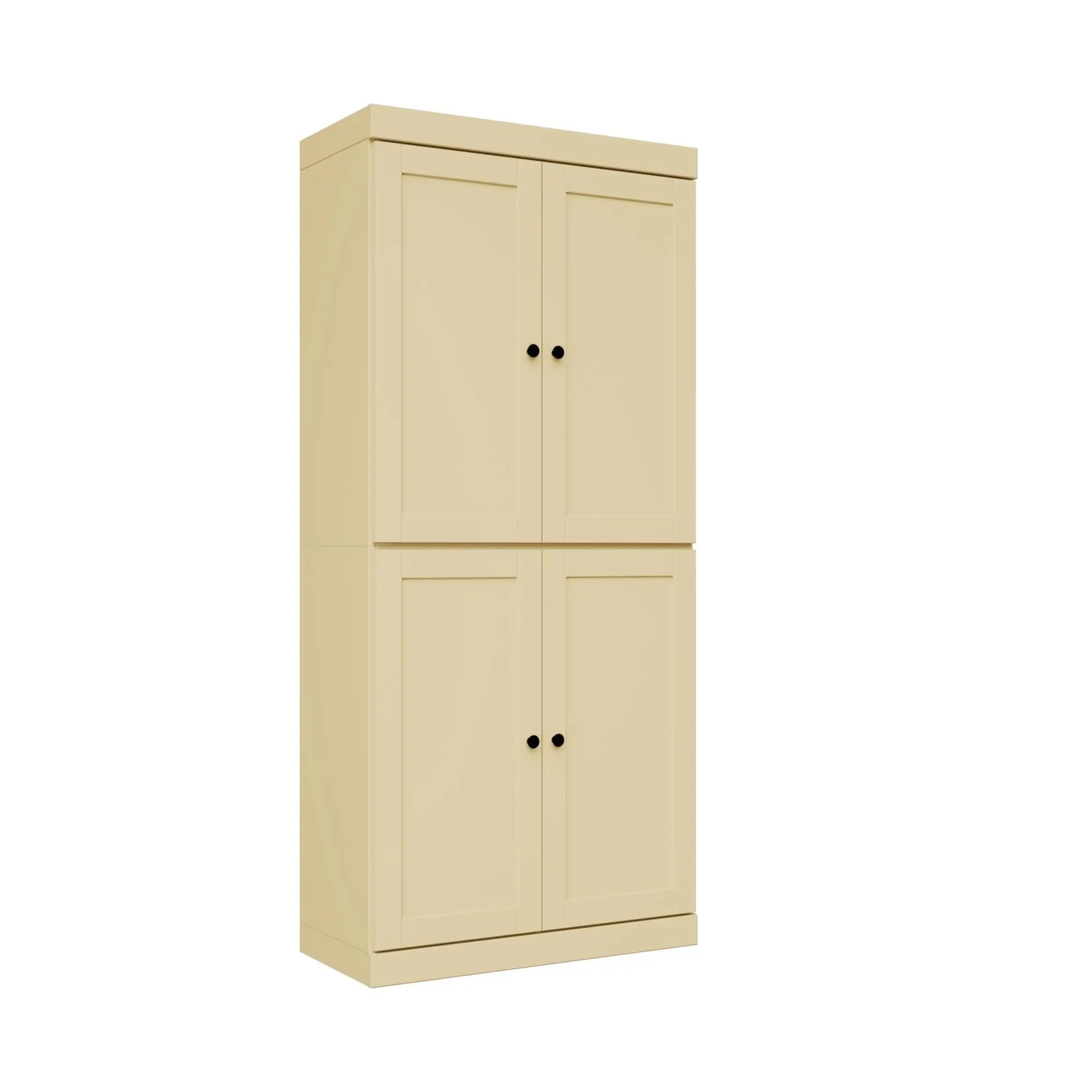 72" Yellow Solid Wood Adjustable Six Tier Library Bookcase with Four Doors Homeroots Office