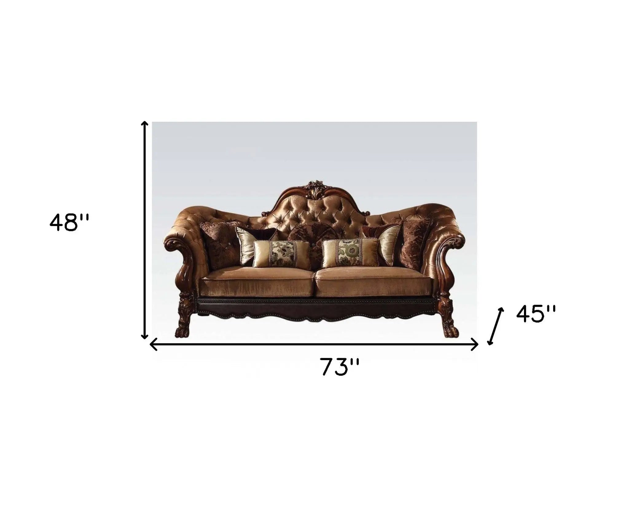 73" Dark Brown And Brown Velvet Loveseat and Toss Pillows Homeroots Living Room