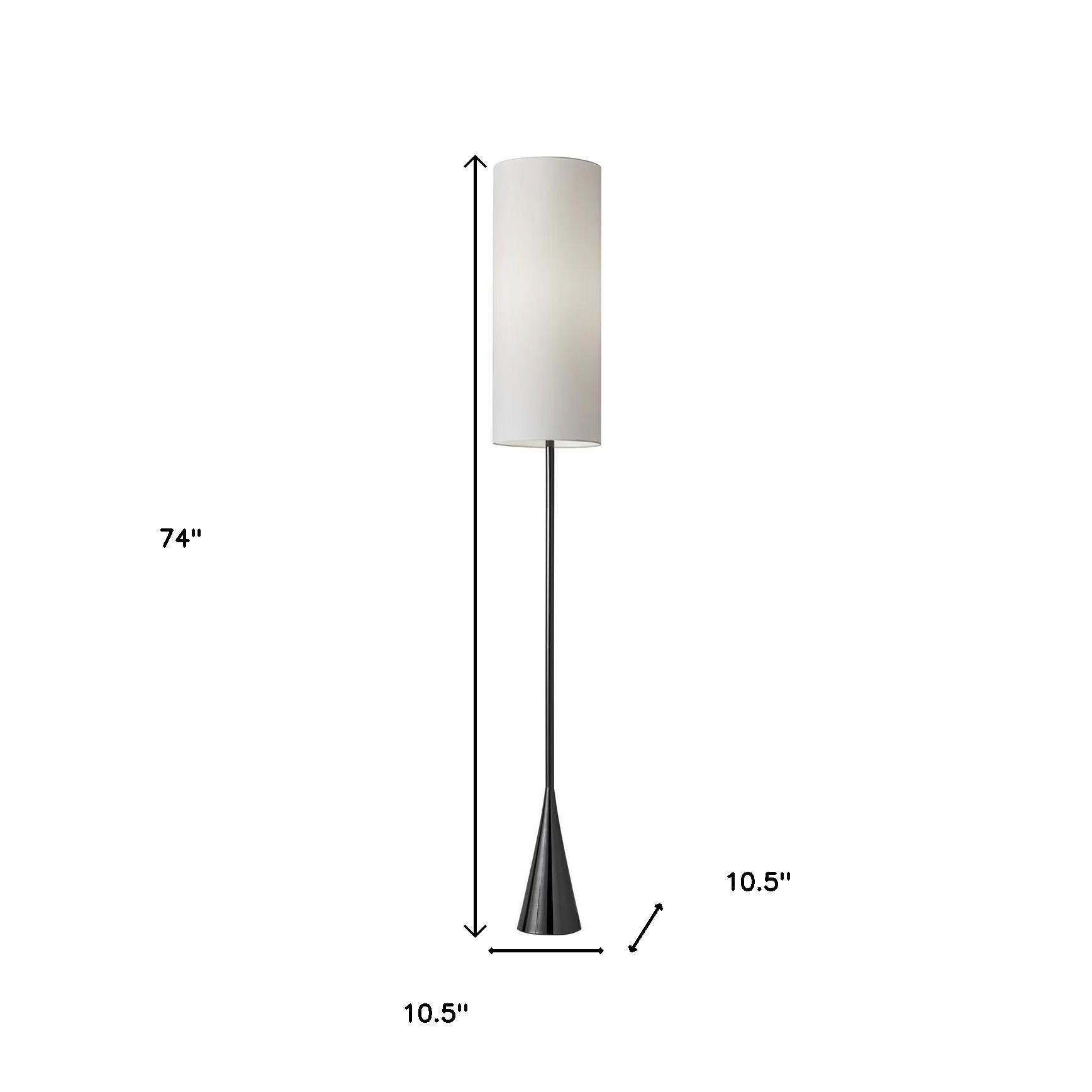 74" Black Floor Lamp With White Fabric Shade - GreatEagleInc