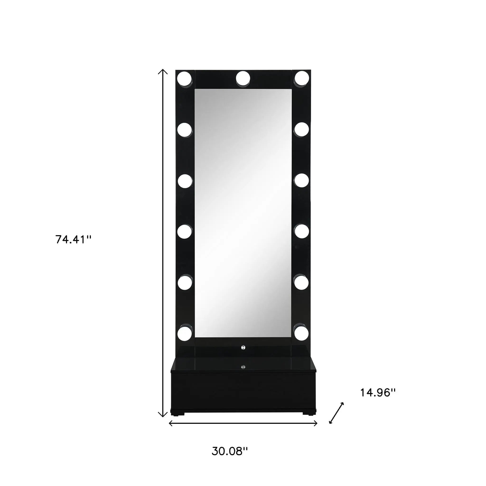 74" Black Wood Lighted Freestanding Framed Full Length Mirror Homeroots Bed & Bath