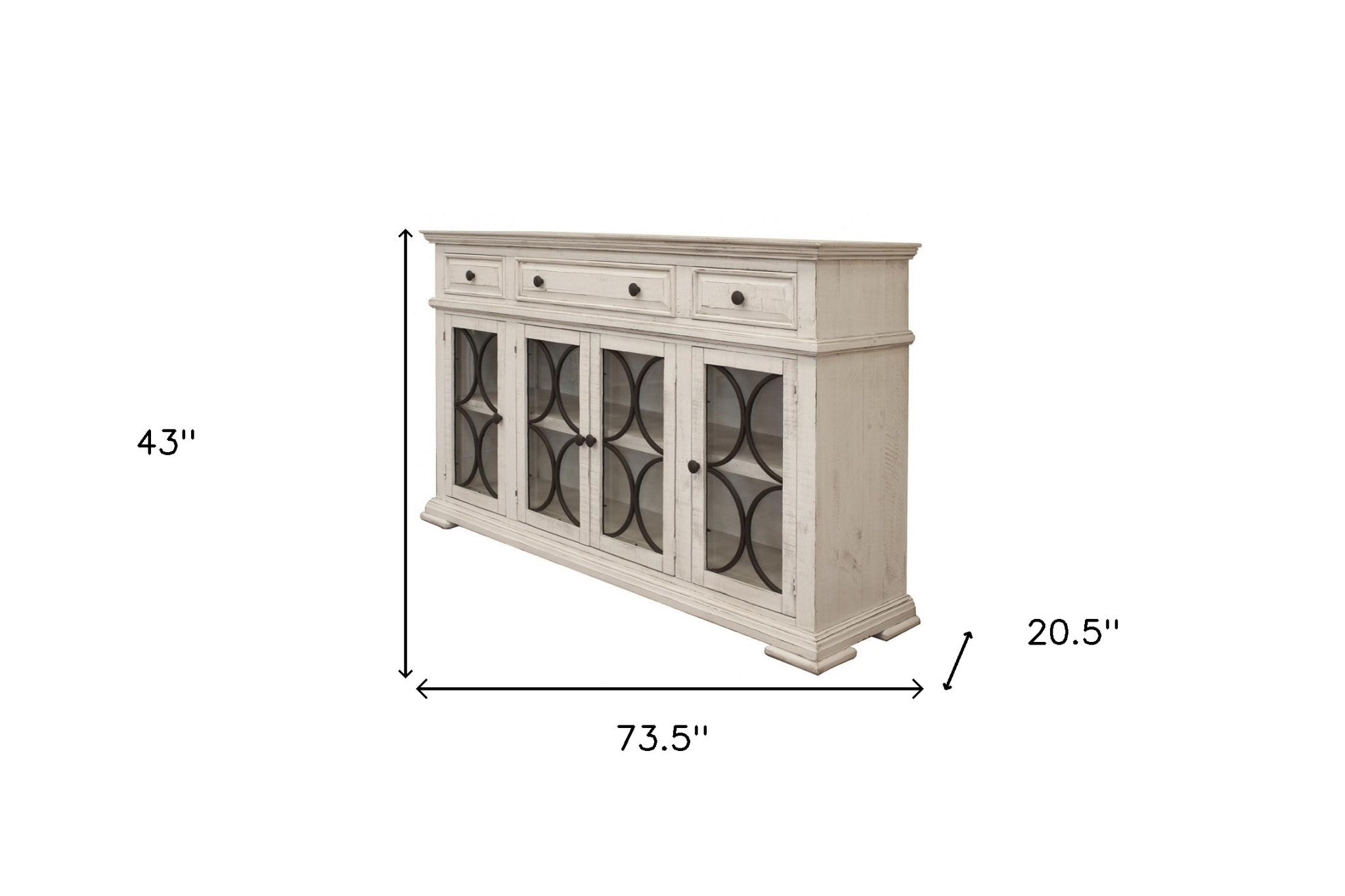 74" Ivory Solid and Manufactured Wood Distressed Credenza Homeroots Kitchen & Dining