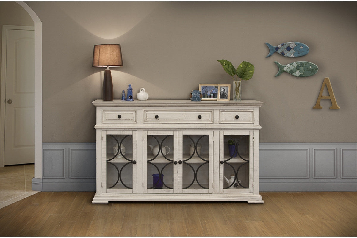 74" Ivory Solid and Manufactured Wood Distressed Credenza Homeroots Kitchen & Dining