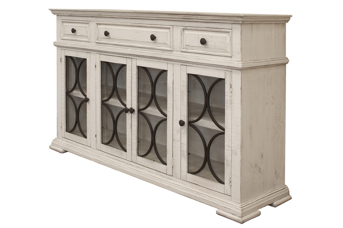 74" Ivory Solid and Manufactured Wood Distressed Credenza Homeroots Kitchen & Dining