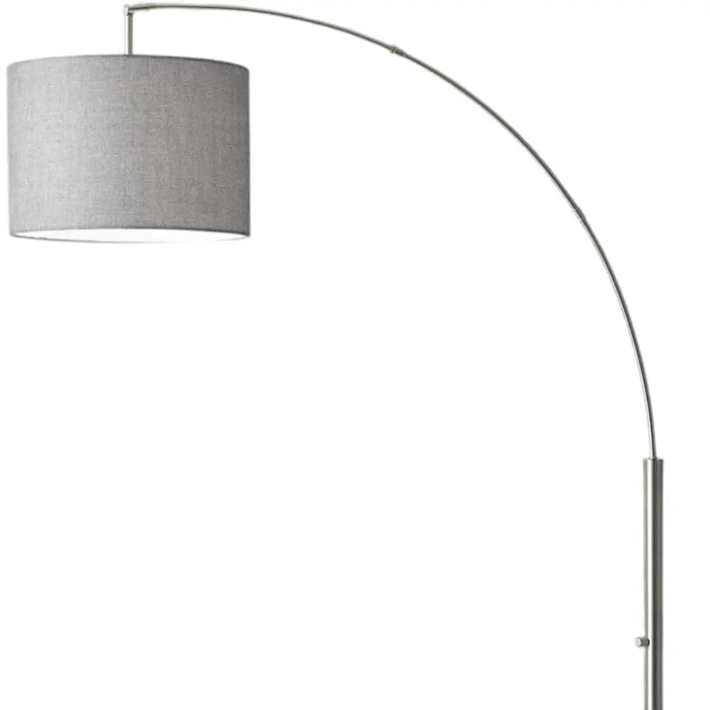 74" Silver Metal Arched Floor Lamp With Gray Linen Drum Shade - GreatEagleInc
