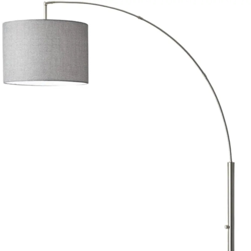 74" Silver Metal Arched Floor Lamp With Gray Linen Drum Shade - GreatEagleInc
