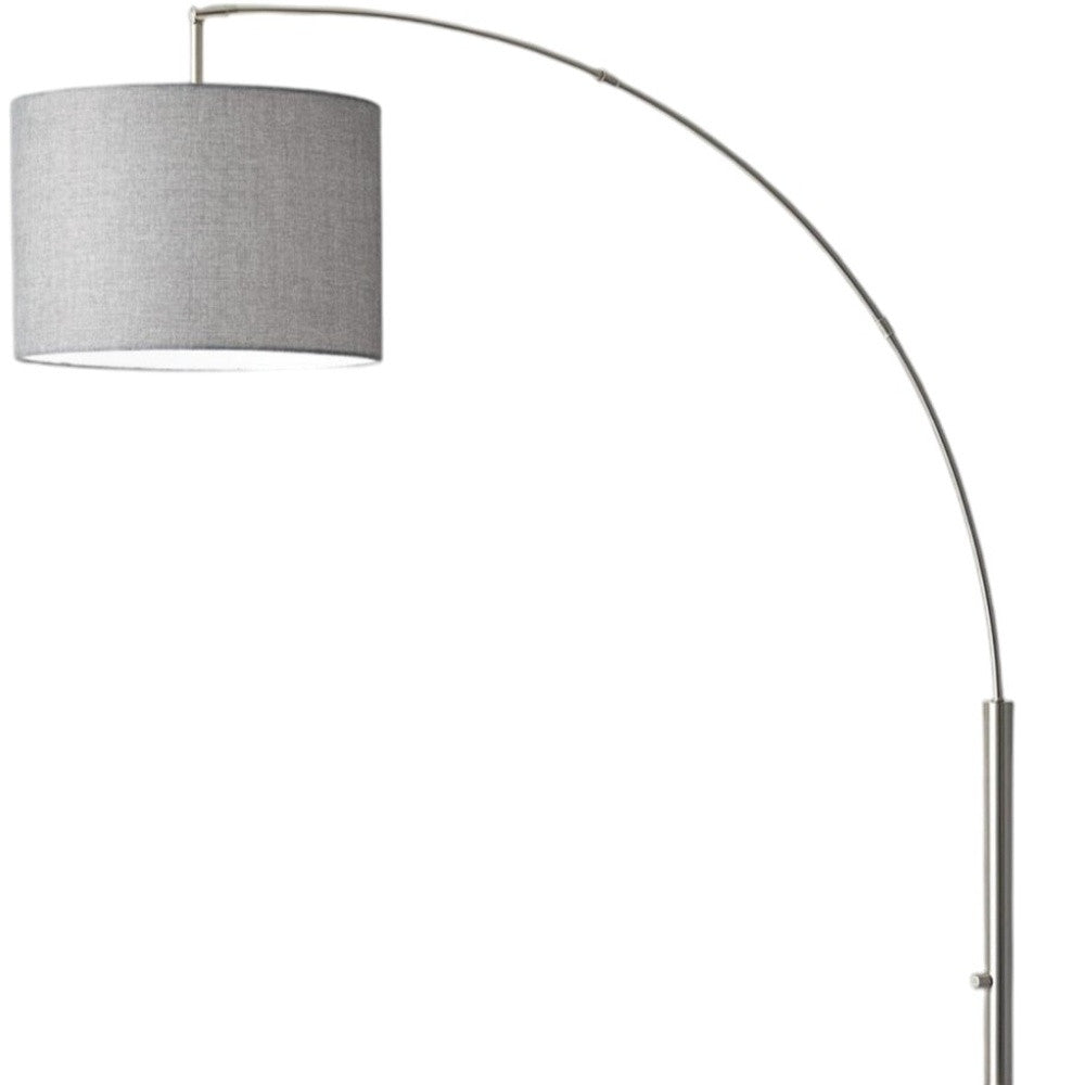 74" Silver Metal Arched Floor Lamp With Gray Linen Drum Shade - GreatEagleInc