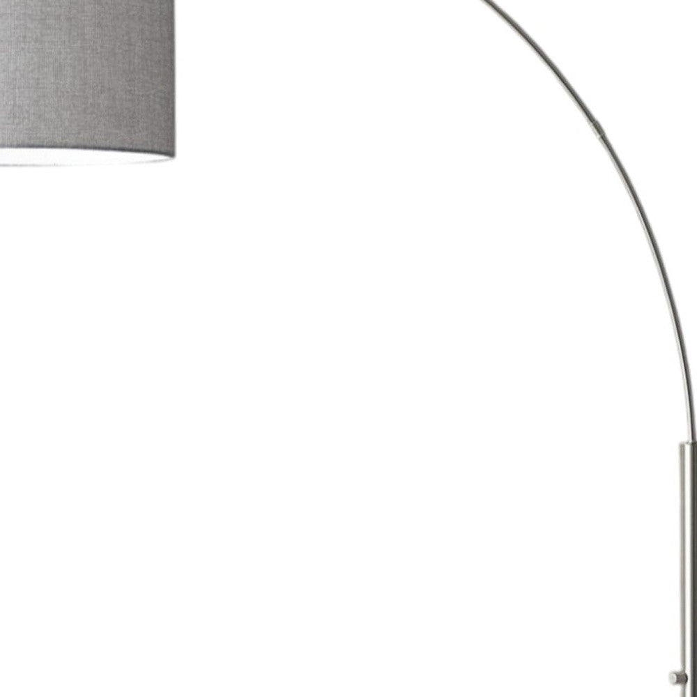 74" Silver Metal Arched Floor Lamp With Gray Linen Drum Shade - GreatEagleInc