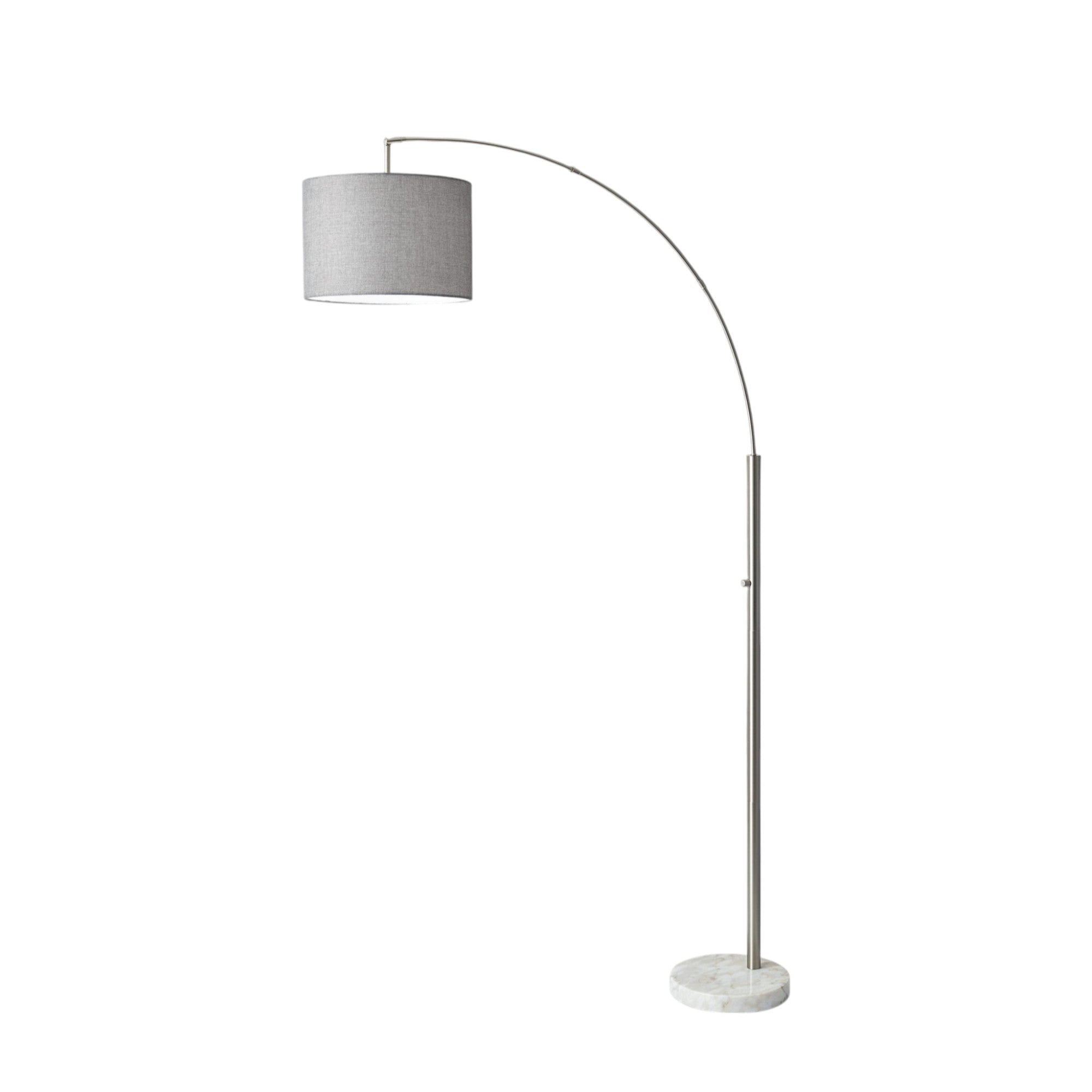 74" Silver Metal Arched Floor Lamp With Gray Linen Drum Shade - GreatEagleInc