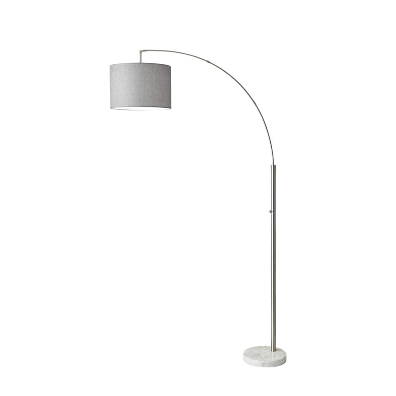 74" Silver Metal Arched Floor Lamp With Gray Linen Drum Shade - GreatEagleInc