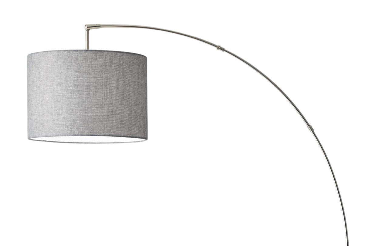 74" Silver Metal Arched Floor Lamp With Gray Linen Drum Shade - GreatEagleInc