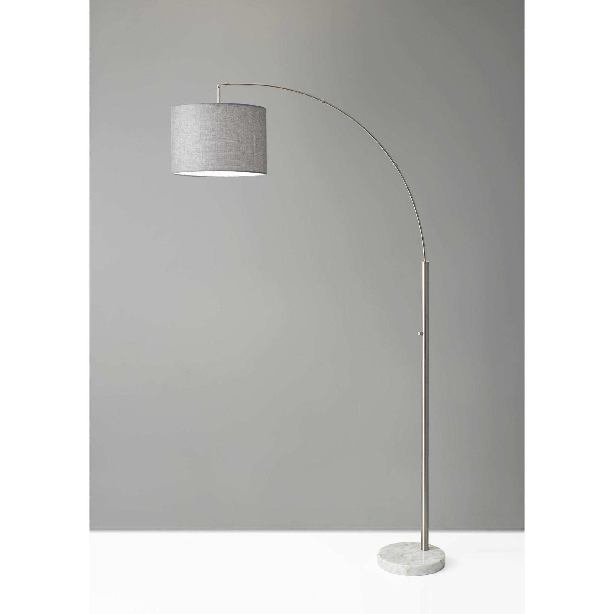 74" Silver Metal Arched Floor Lamp With Gray Linen Drum Shade - GreatEagleInc