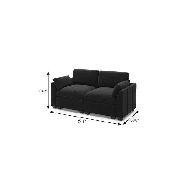 75" Black Velvet Modular Loveseat Homeroots Living Room
