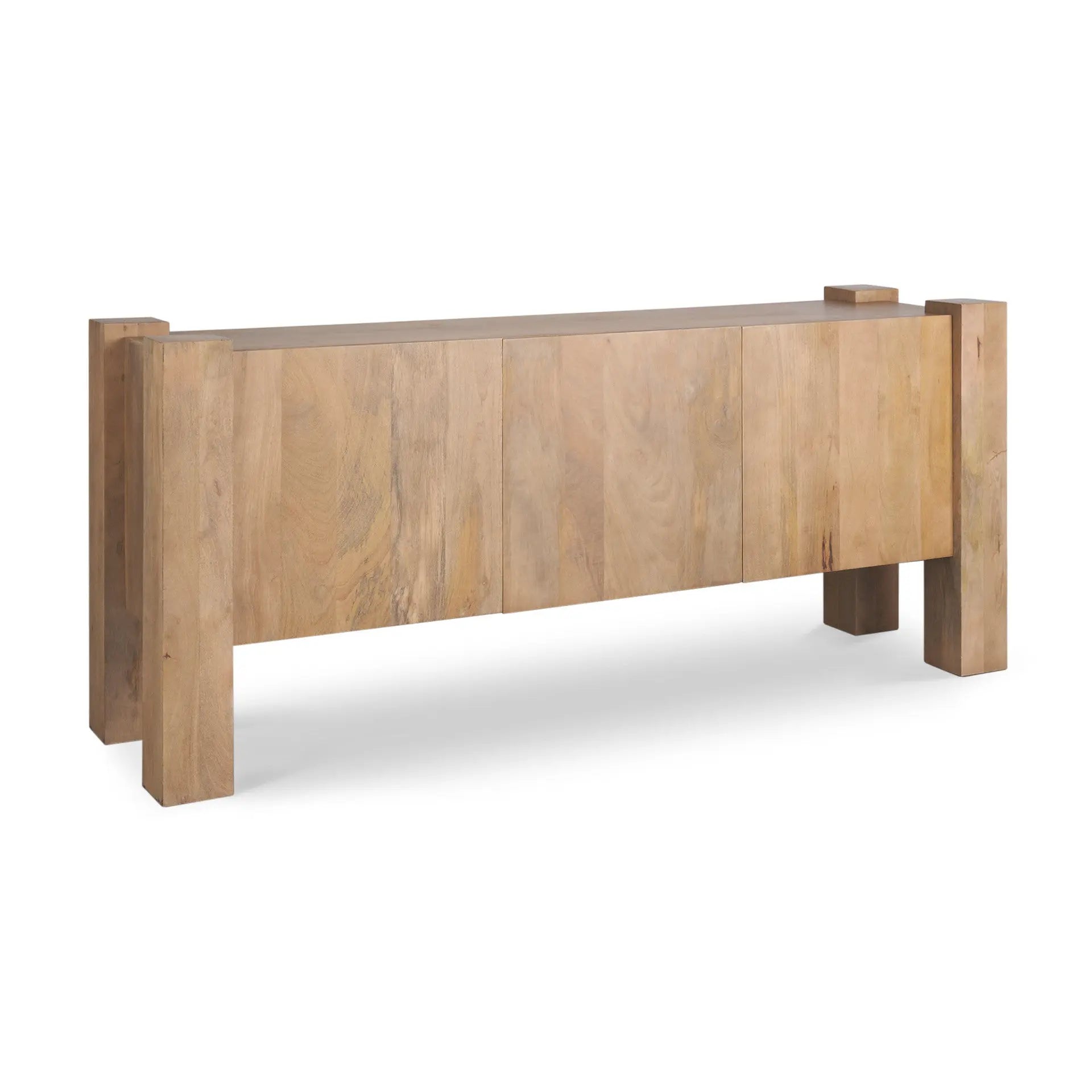 75" Light Brown Solid Wood Sideboard Soft Close with Three Doors Homeroots Kitchen & Dining