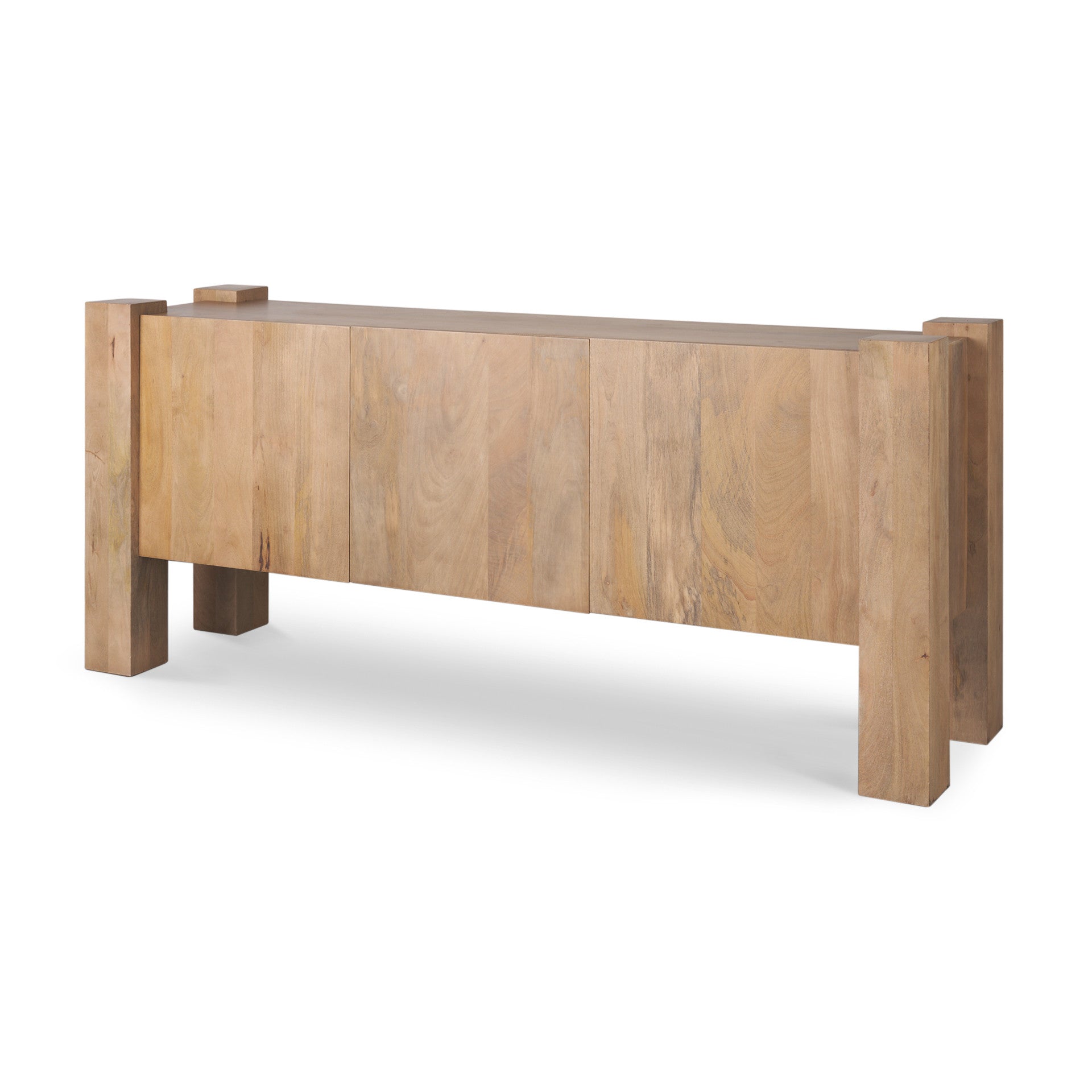 75" Light Brown Solid Wood Sideboard Soft Close with Three Doors Homeroots Kitchen & Dining