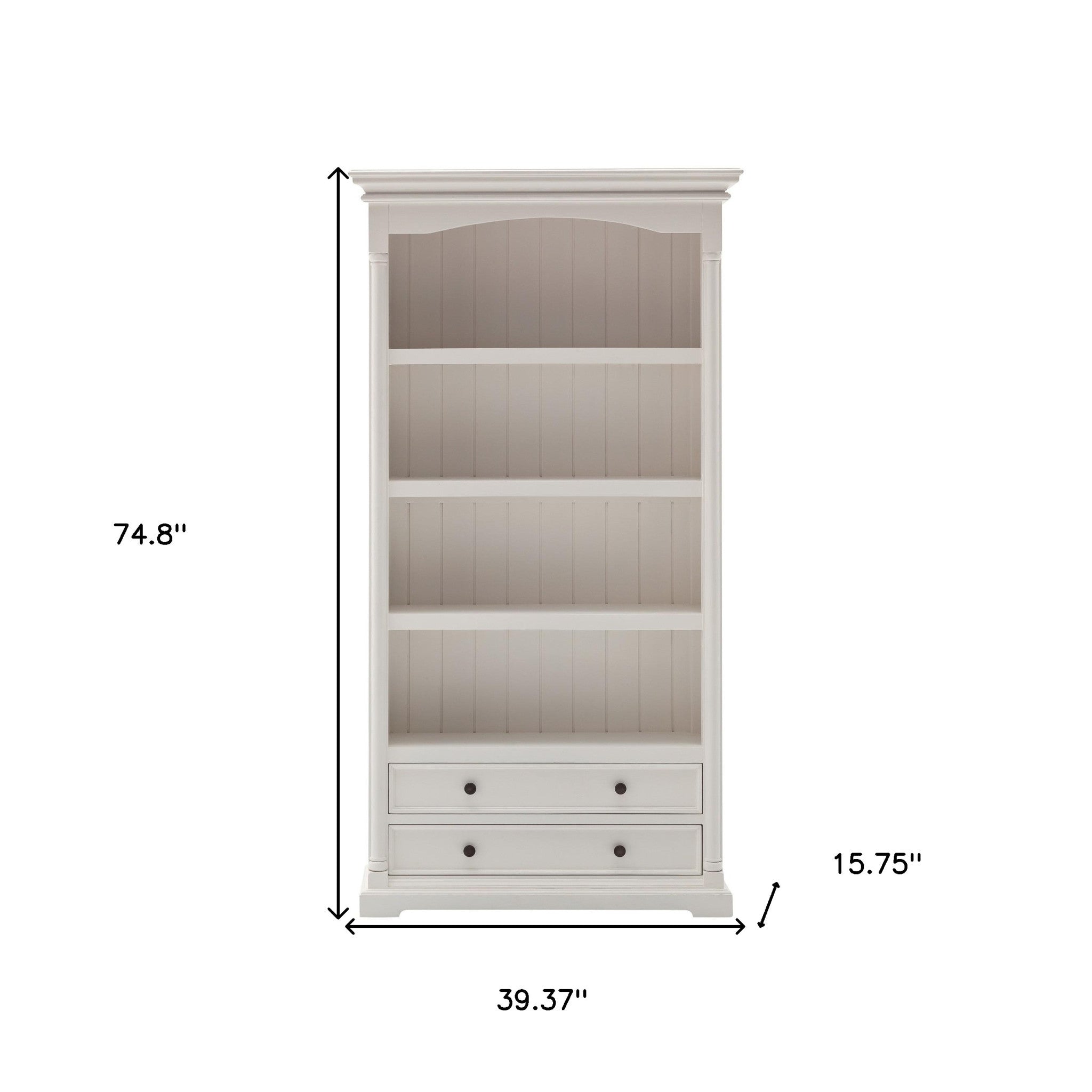 75" White Solid Wood Four Tier Bookcase Homeroots Office