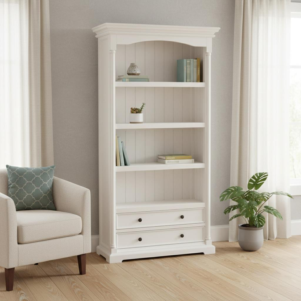 75" White Solid Wood Four Tier Bookcase Homeroots Office