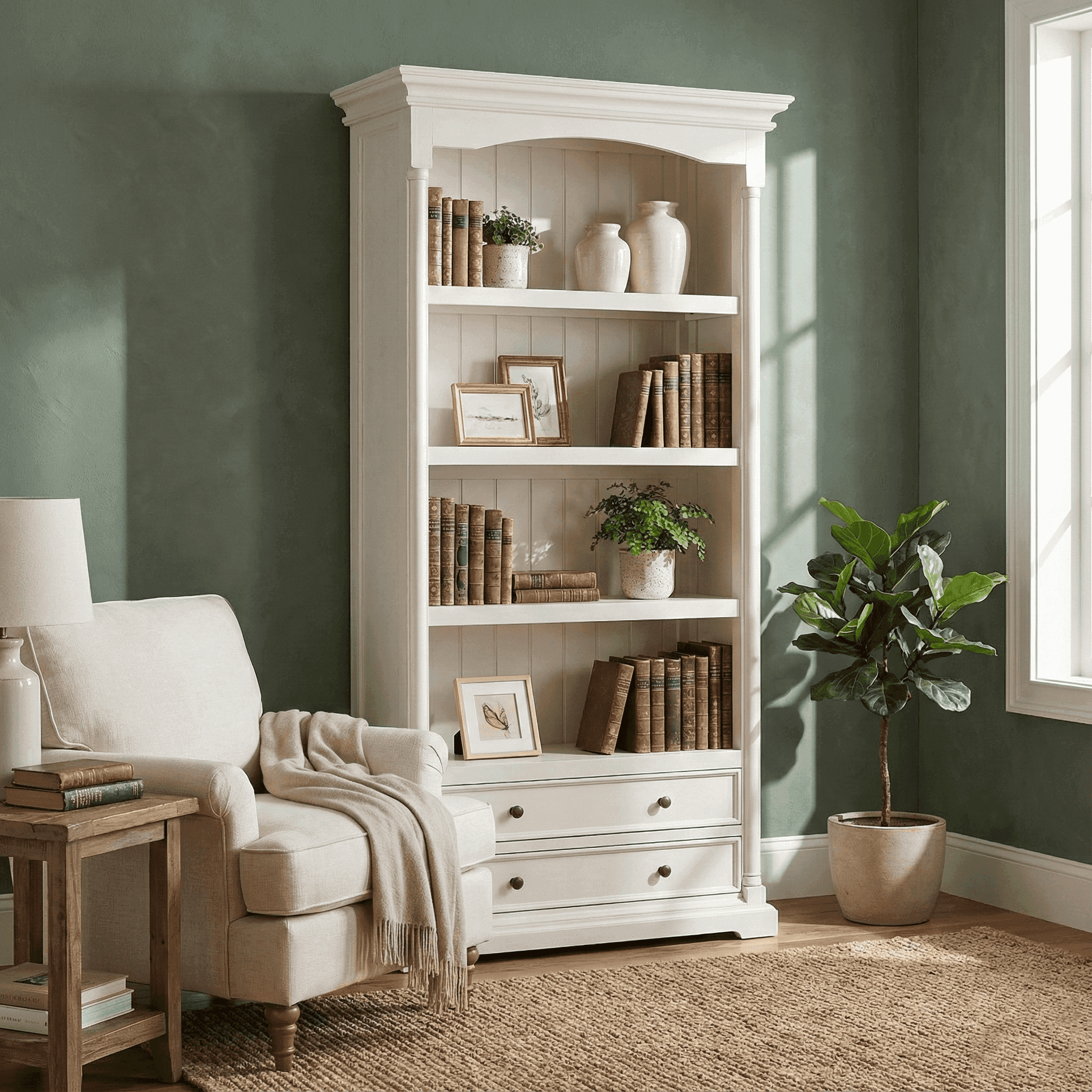 75" White Solid Wood Four Tier Bookcase Homeroots Office