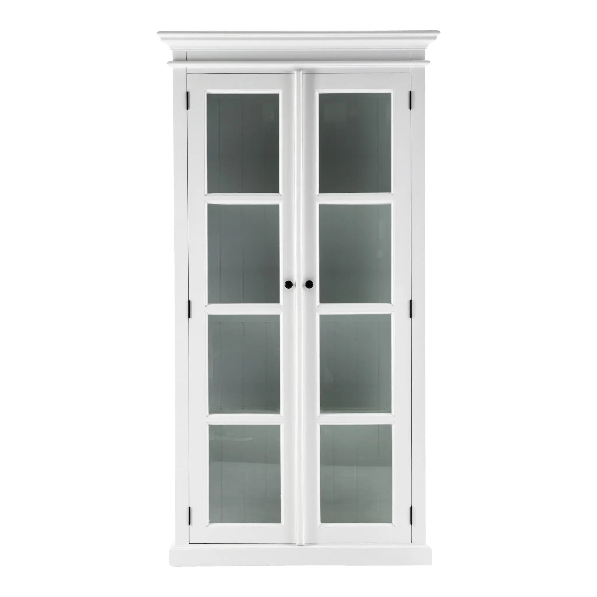 75" White Wood and Glass Double Door Storage Cabinet Homeroots Kitchen & Dining