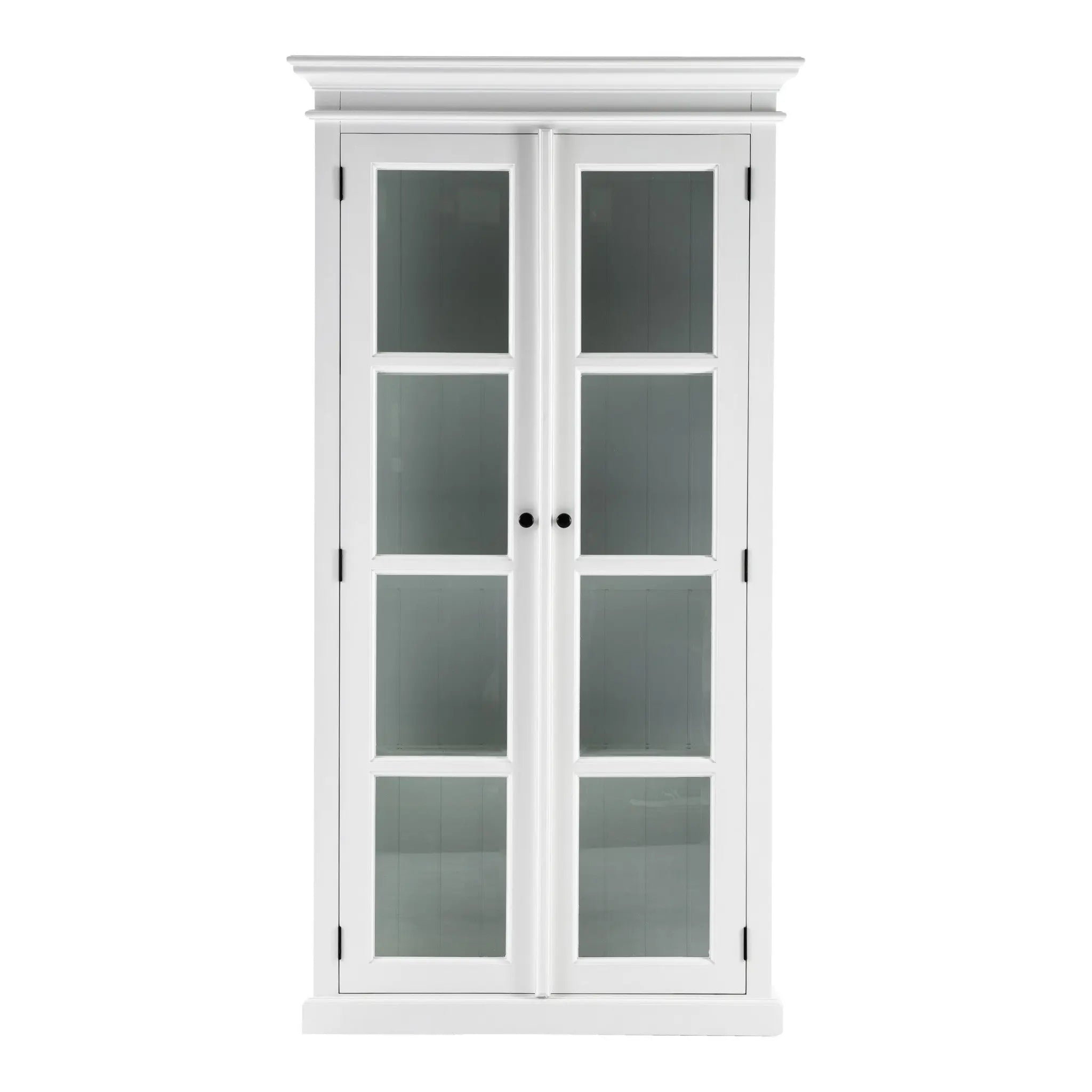 75" White Wood and Glass Double Door Storage Cabinet Homeroots Kitchen & Dining