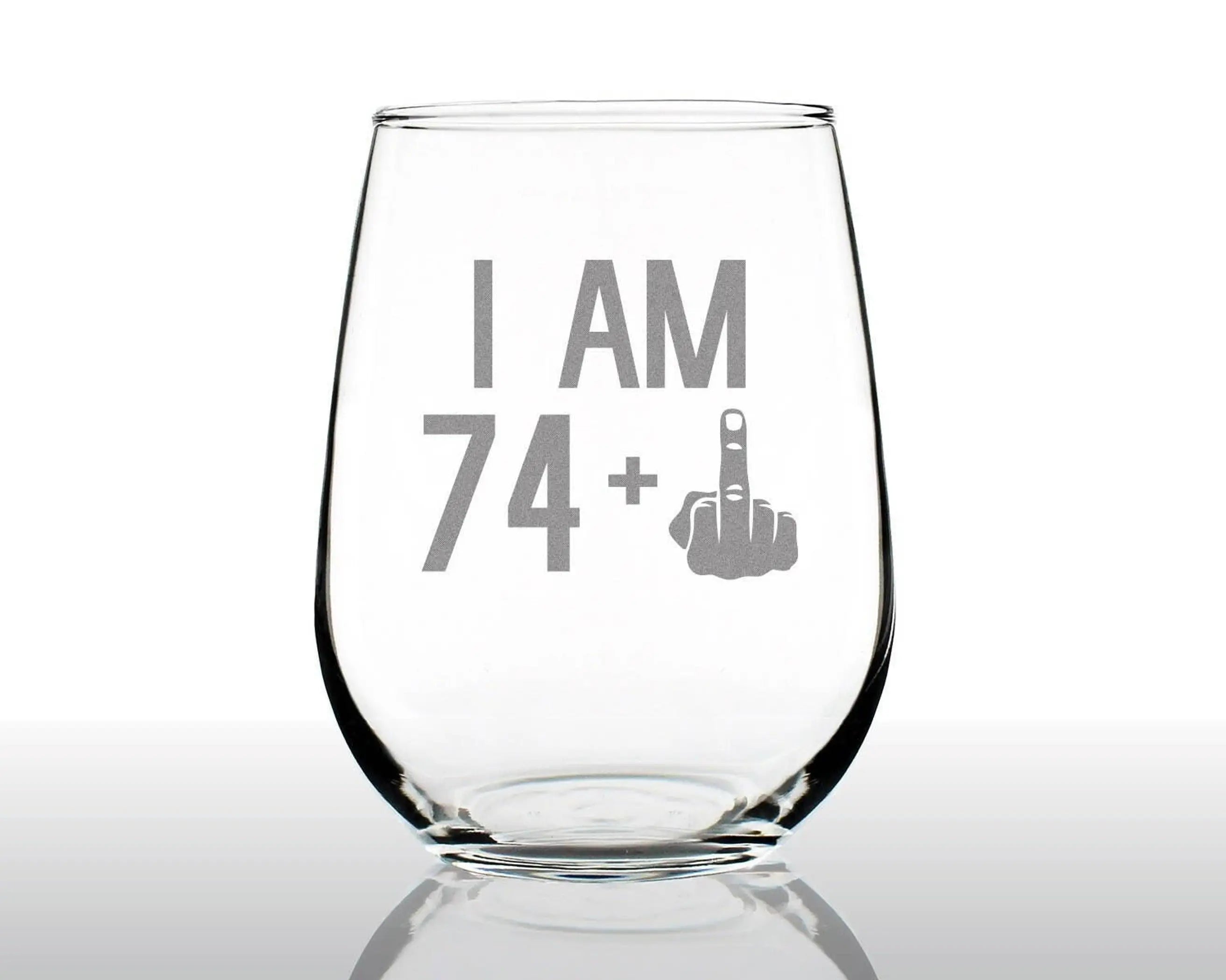 75th Birthday Gifts - 74 Middle Finger Stemless Wine Glass Bevvee