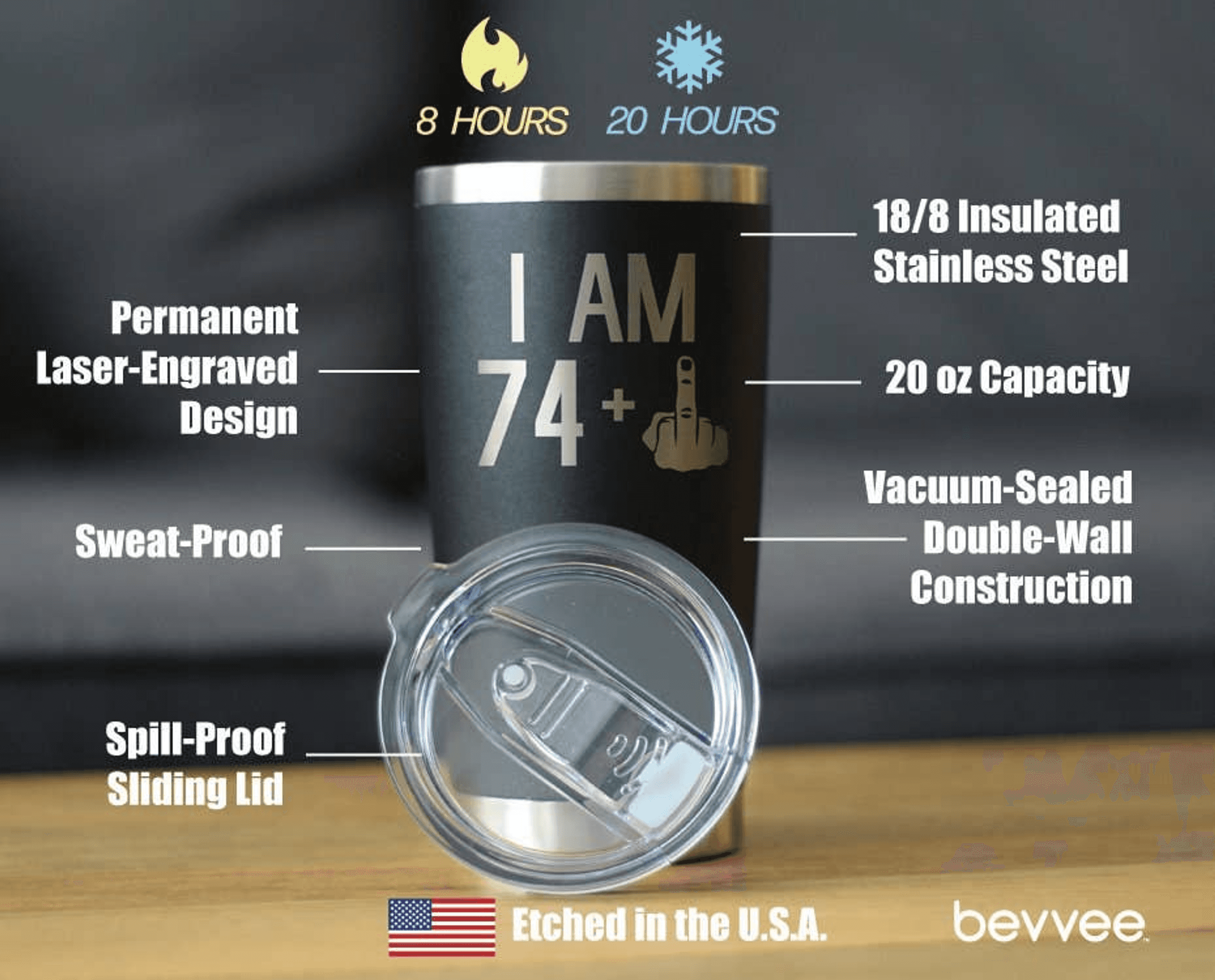 75th Birthday Gifts - Middle Finger Insulated Travel Tumbler Bevvee