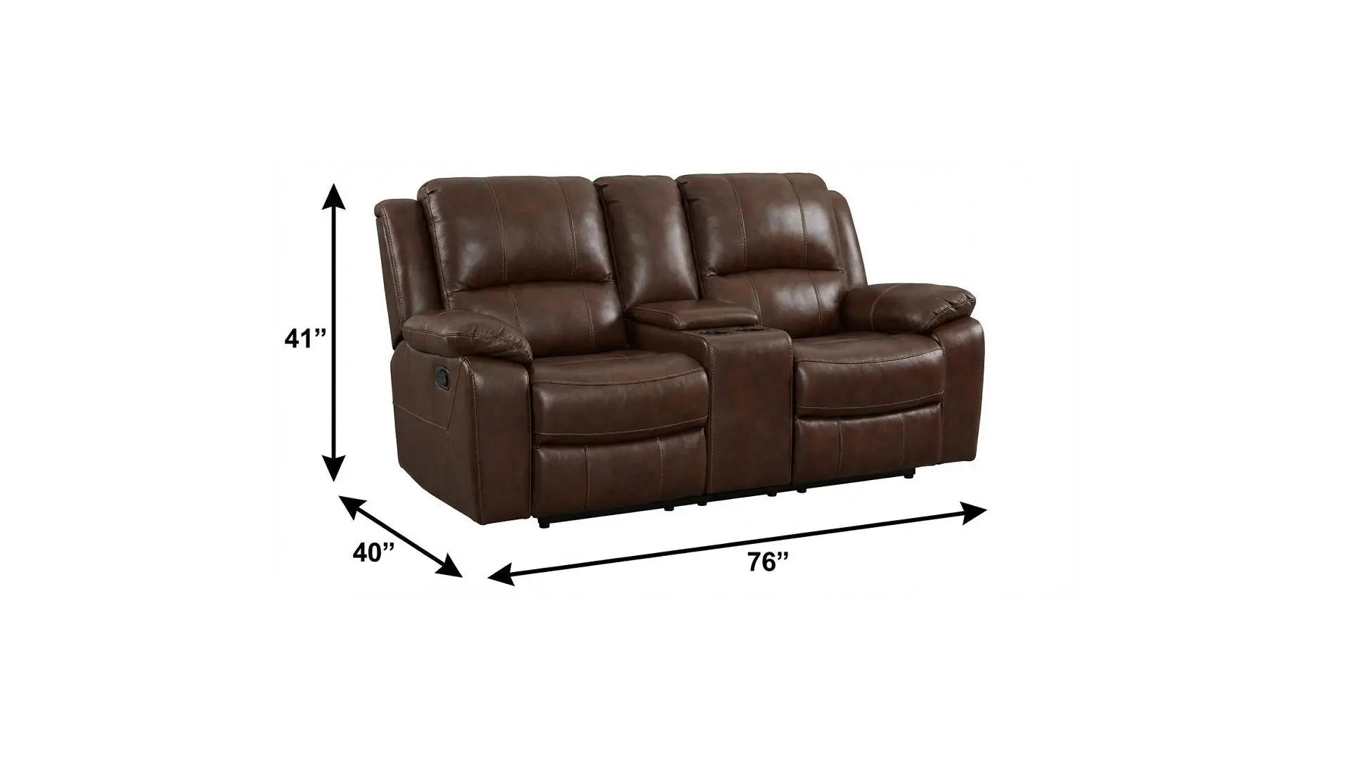 76" Brown Faux Leather Manual Reclining Love Seat With Storage Homeroots Living Room