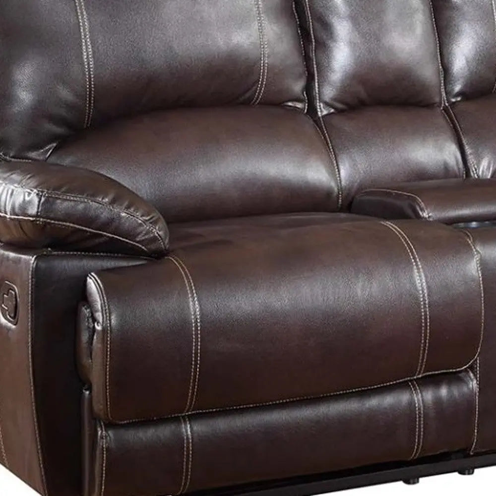 76" Brown Faux Leather Manual Reclining Love Seat With Storage Homeroots Living Room
