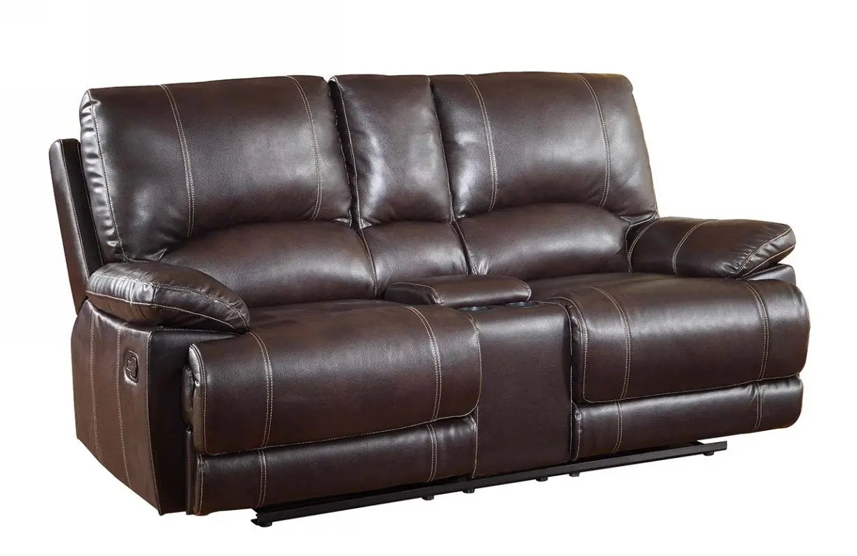 76" Brown Faux Leather Manual Reclining Love Seat With Storage Homeroots Living Room