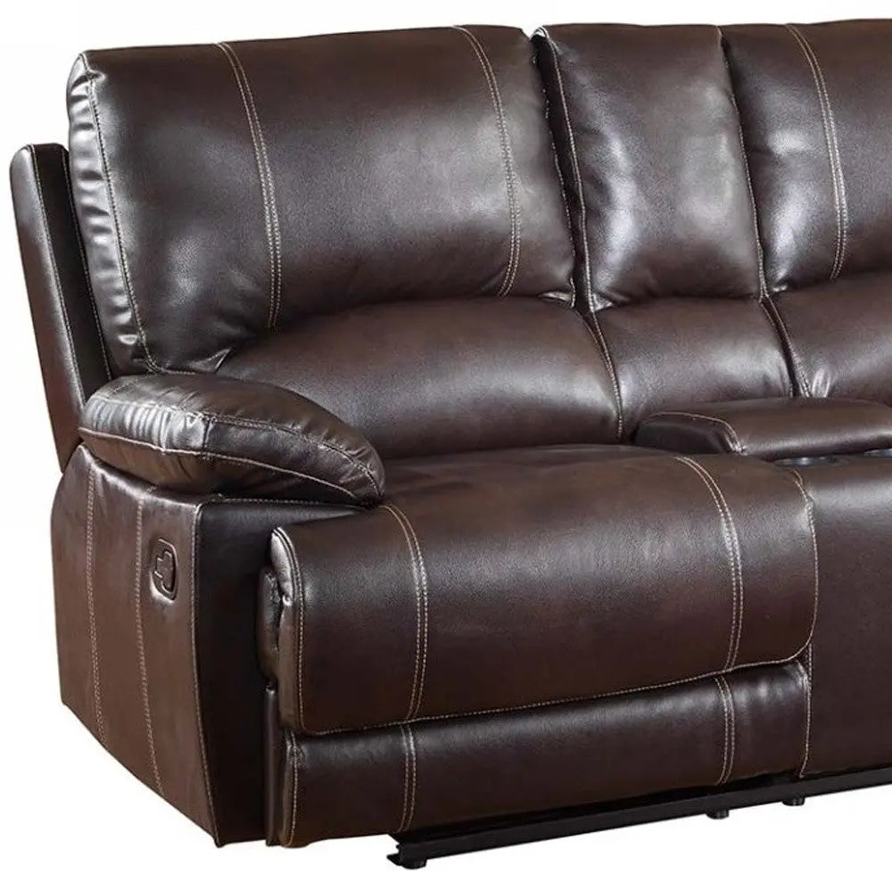 76" Brown Faux Leather Manual Reclining Love Seat With Storage Homeroots Living Room