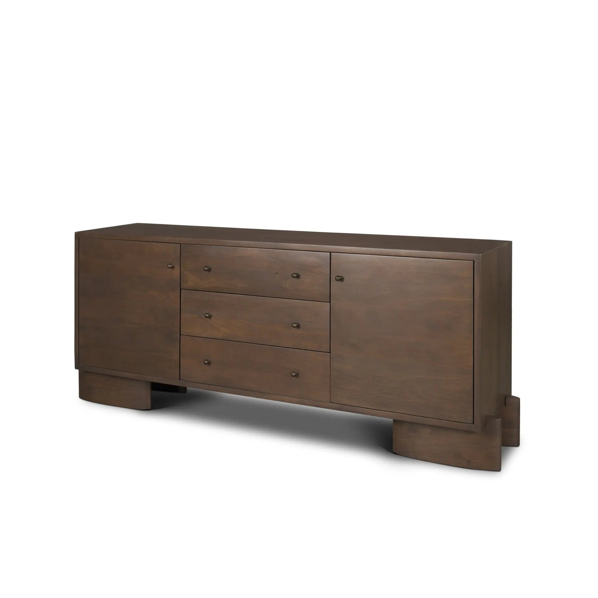 76" Brown Solid Wood Three Drawer Sideboard Soft Close with Two Doors Homeroots Kitchen & Dining
