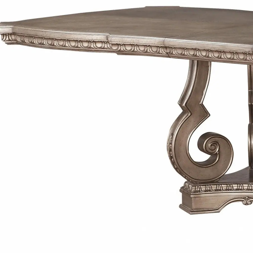 76" Champagne Solid Wood Double Pedestal Base Dining Table Homeroots Kitchen & Dining