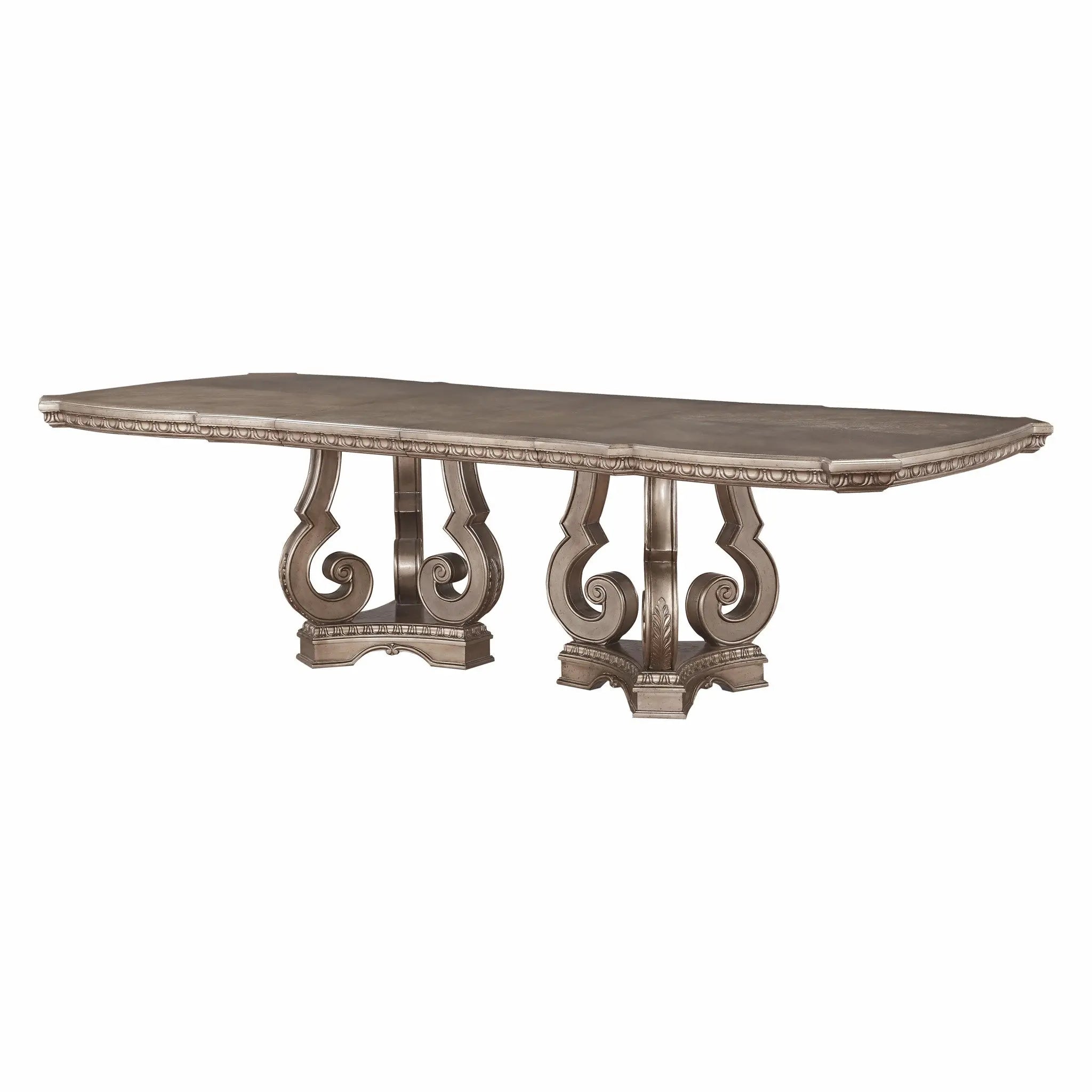 76" Champagne Solid Wood Double Pedestal Base Dining Table Homeroots Kitchen & Dining