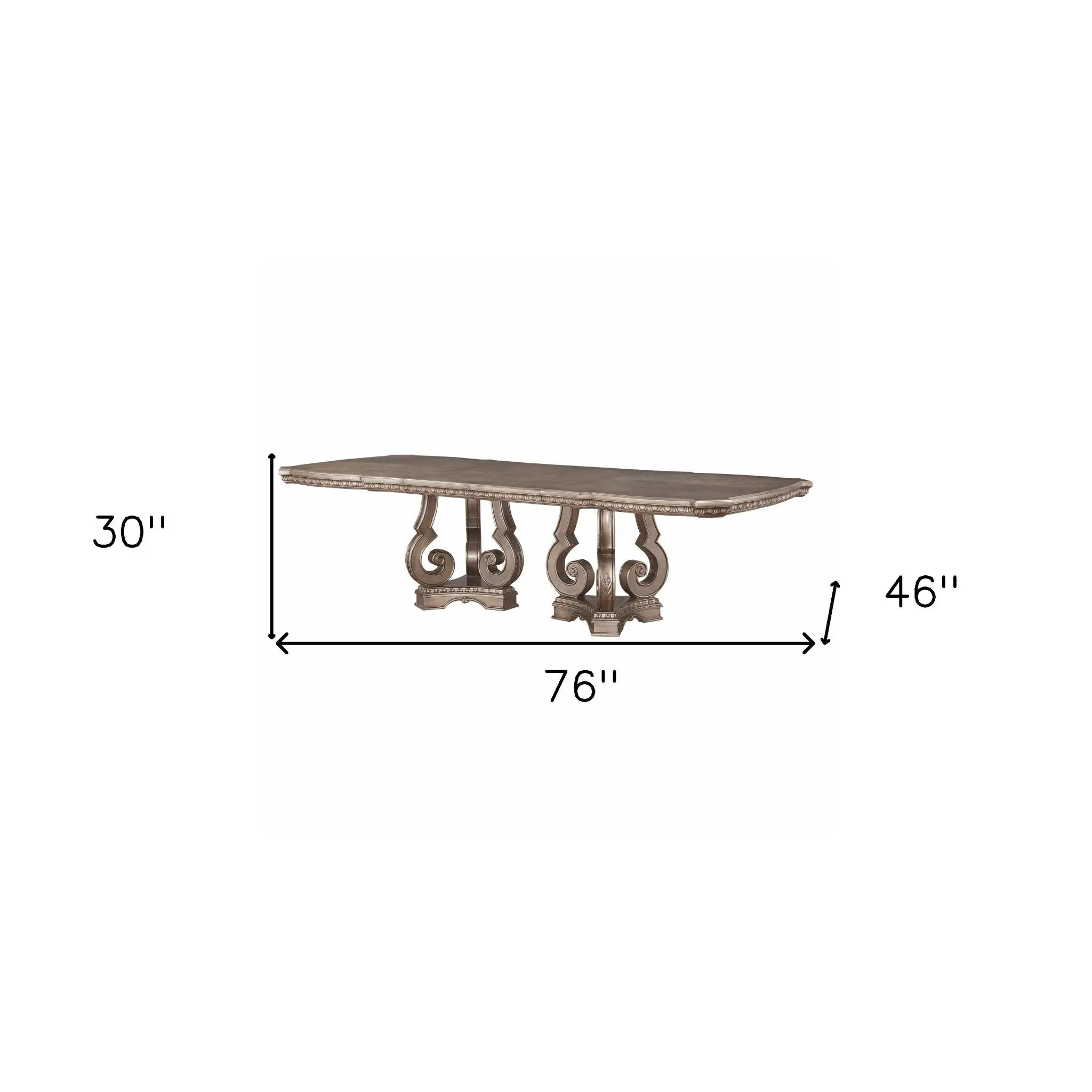 76" Champagne Solid Wood Double Pedestal Base Dining Table Homeroots Kitchen & Dining