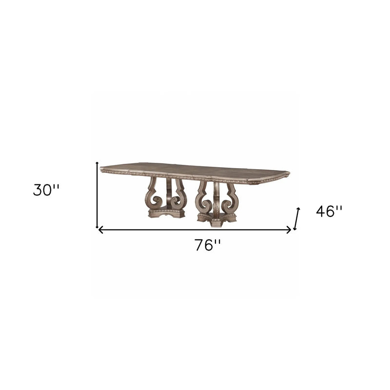 76" Champagne Solid Wood Double Pedestal Base Dining Table Homeroots Kitchen & Dining