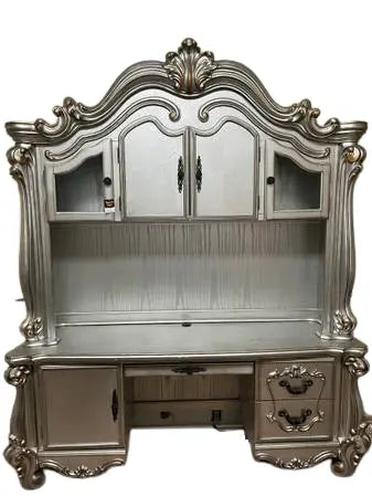 76" Platinum Solid Wood Peninsula Wall Mounted Computer Desk With Four Cabinets Five Drawers Homeroots Office