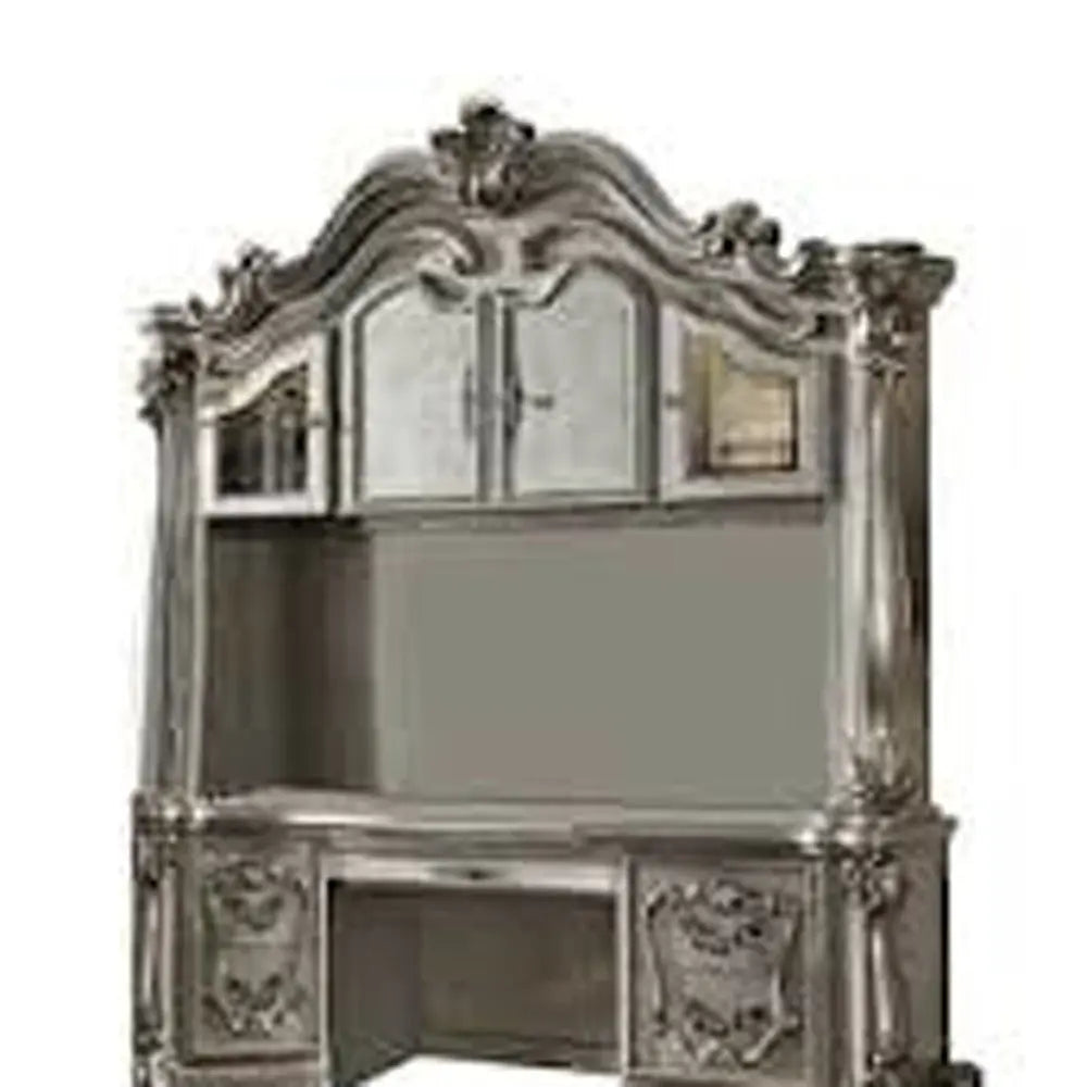 76" Platinum Solid Wood Peninsula Wall Mounted Computer Desk With Four Cabinets Five Drawers Homeroots Office