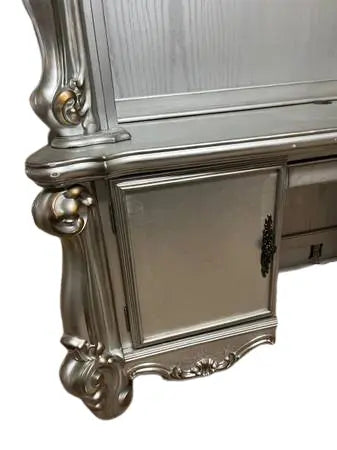 76" Platinum Solid Wood Peninsula Wall Mounted Computer Desk With Four Cabinets Five Drawers Homeroots Office