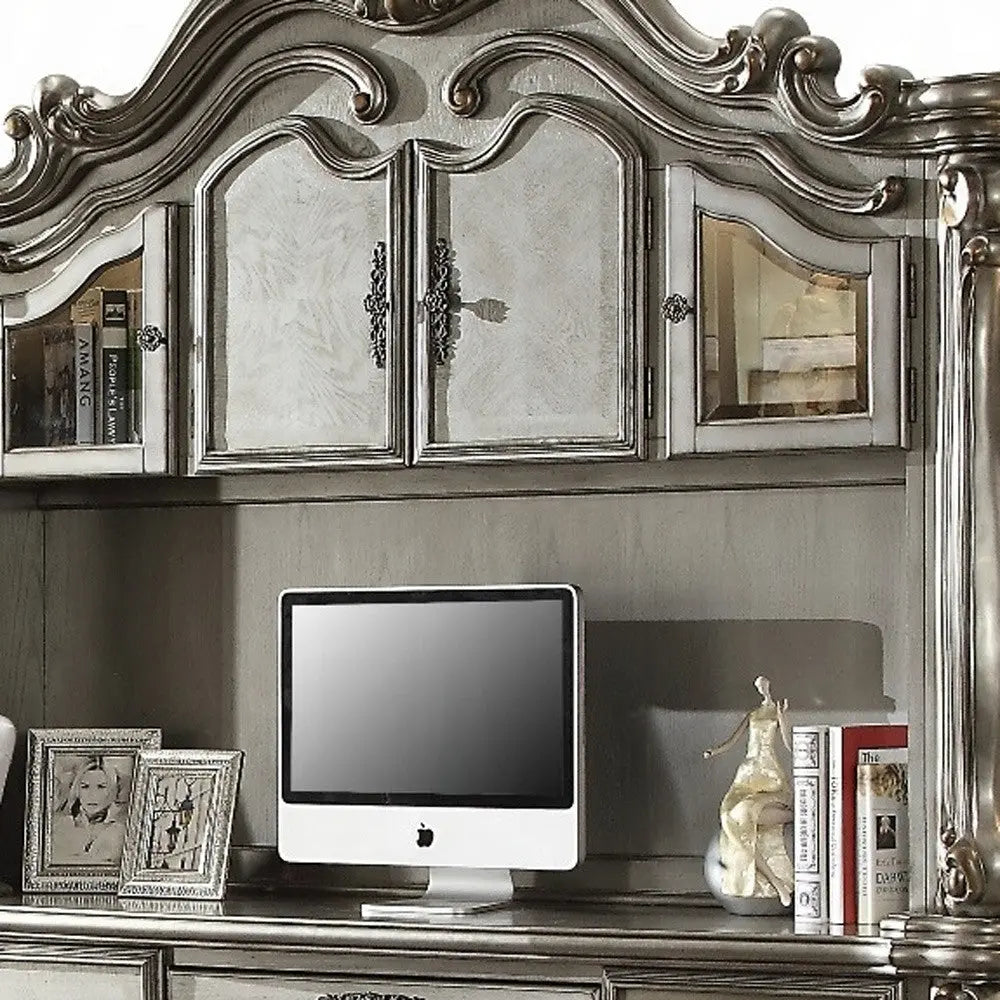 76" Platinum Solid Wood Peninsula Wall Mounted Computer Desk With Four Cabinets Five Drawers Homeroots Office
