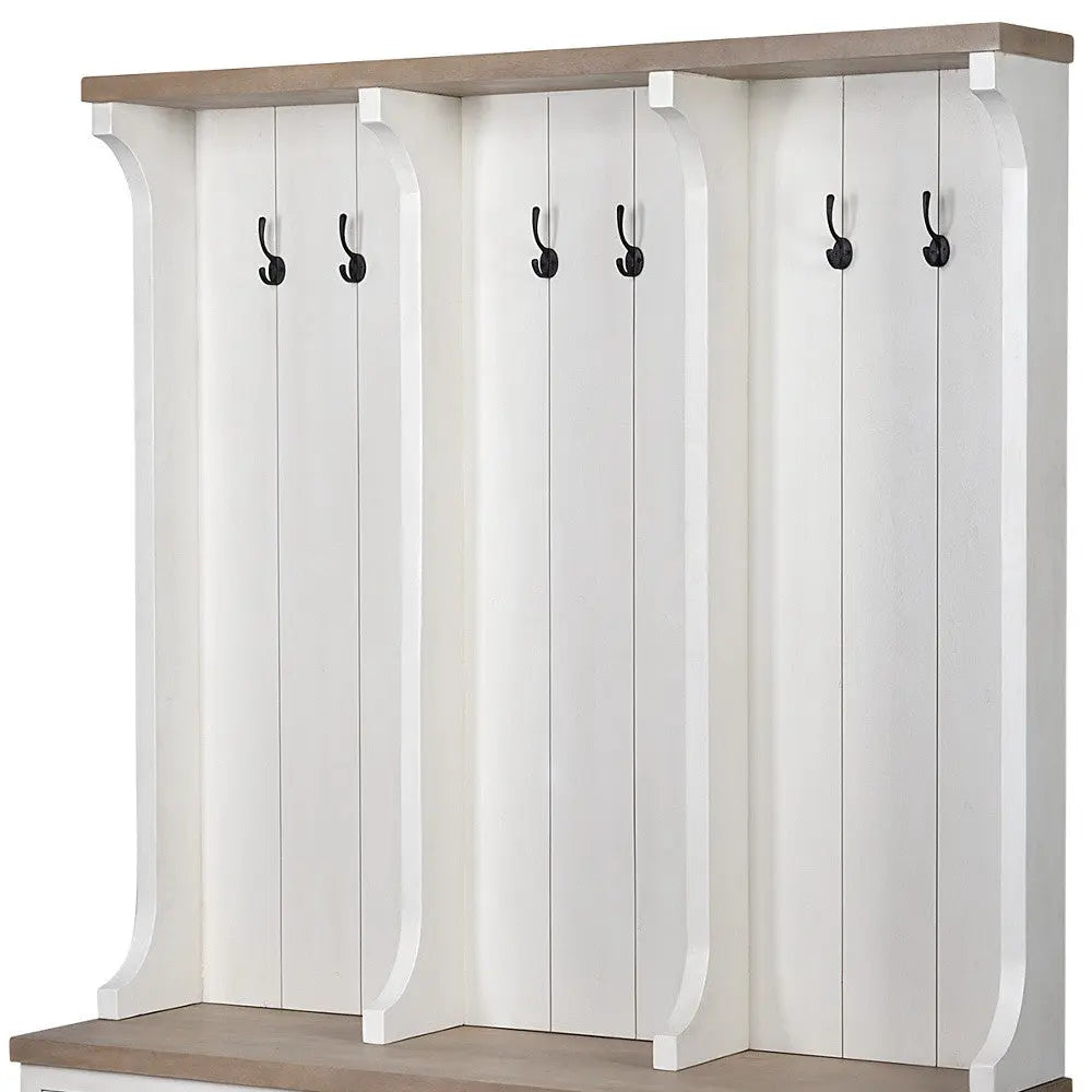 76" White Solid Wood Six Hook Freestanding Coat Rack Homeroots Organization