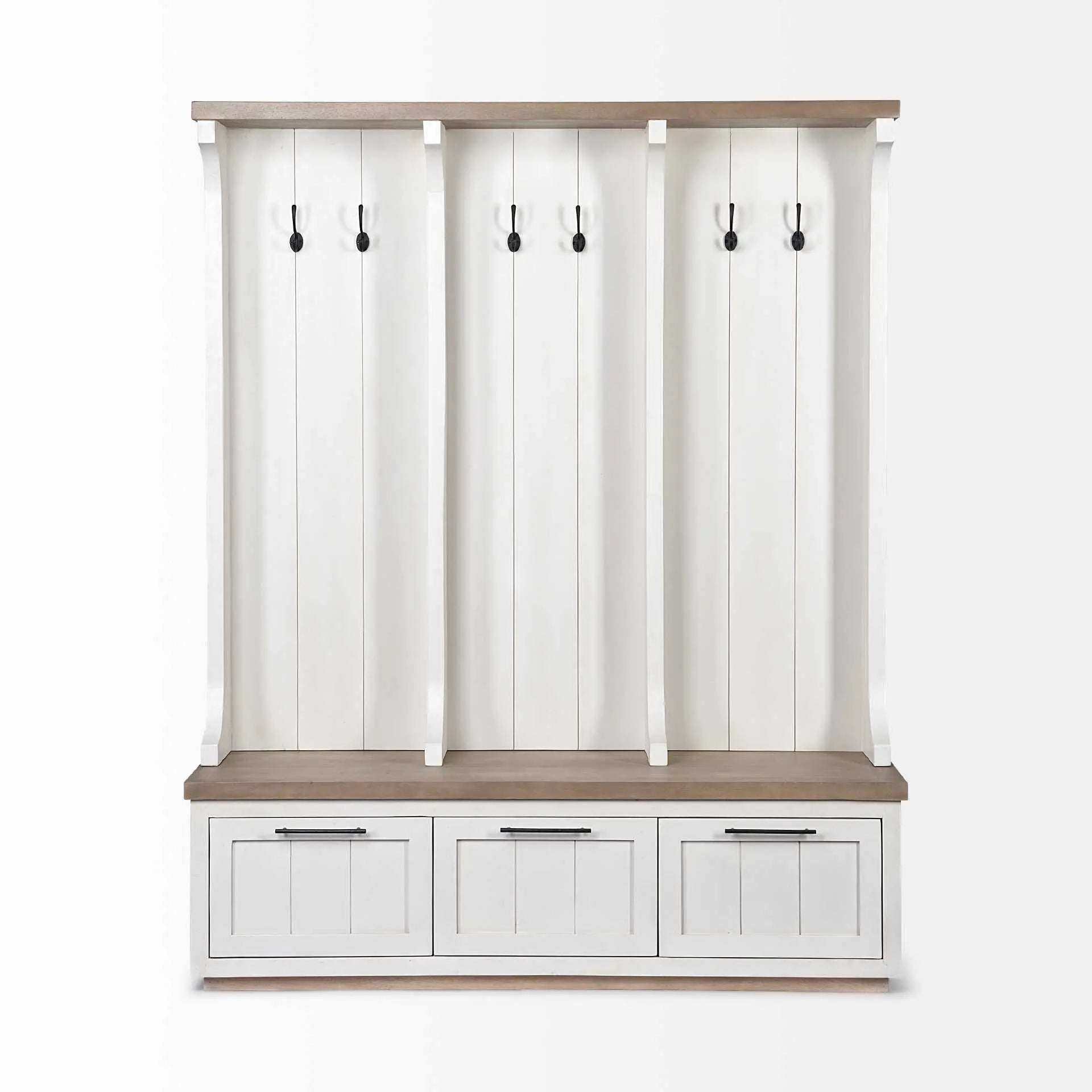 76" White Solid Wood Six Hook Freestanding Coat Rack Homeroots Organization