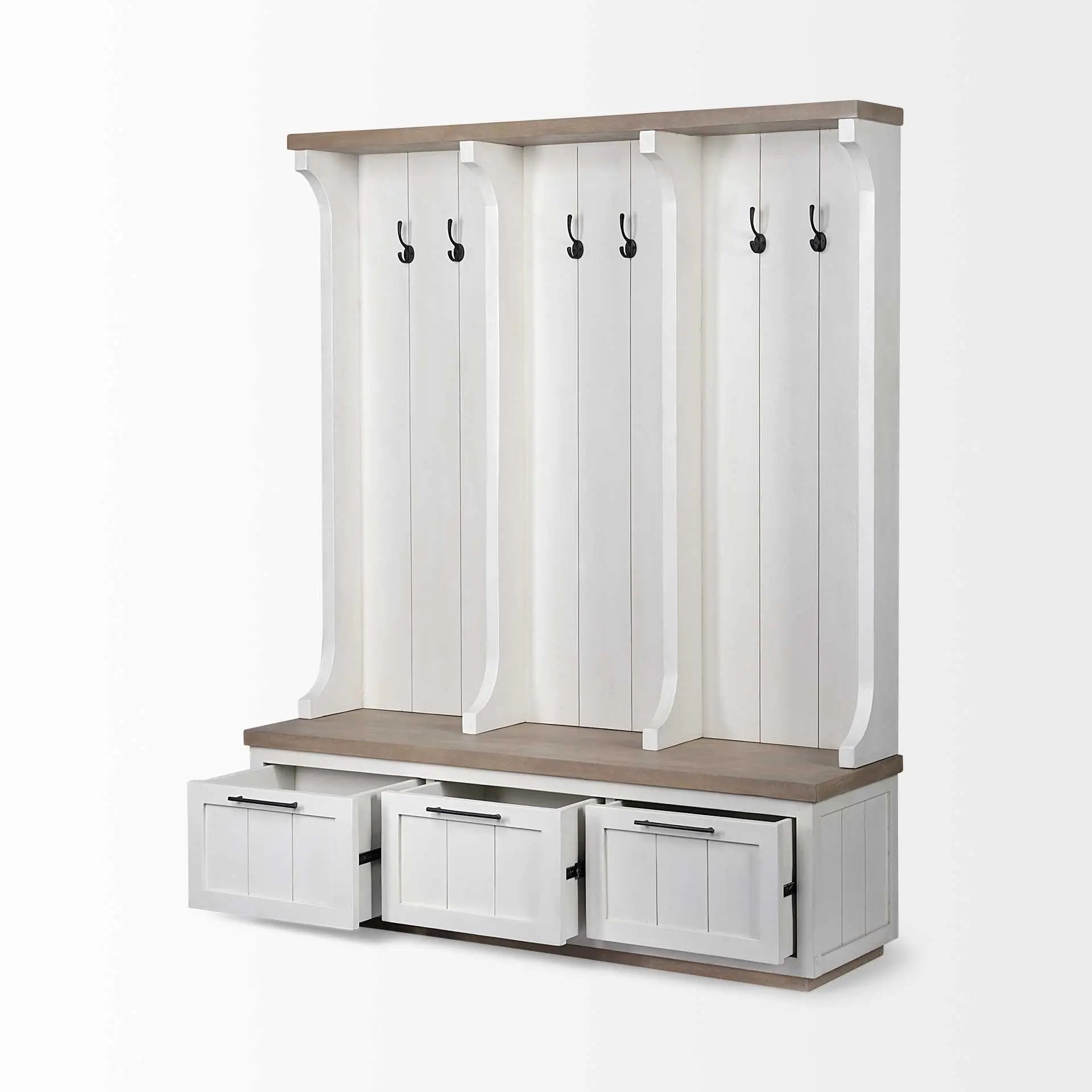 76" White Solid Wood Six Hook Freestanding Coat Rack Homeroots Organization