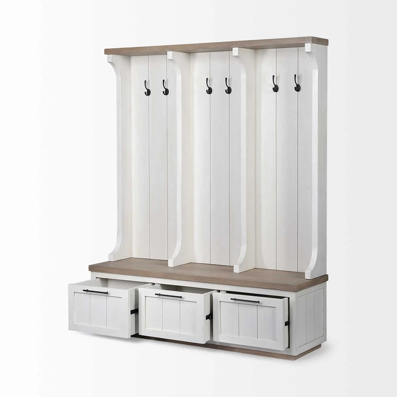 76" White Solid Wood Six Hook Freestanding Coat Rack Homeroots Organization