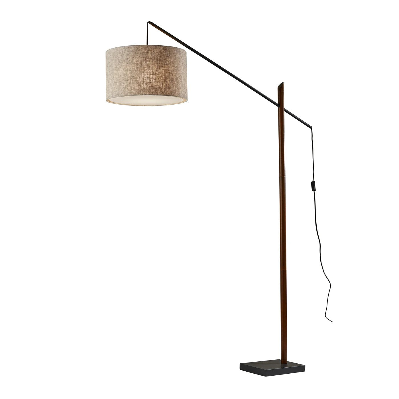 77" Beige And Black Swing Arm Floor Lamp With Beige Fabric Drum Shade - GreatEagleInc
