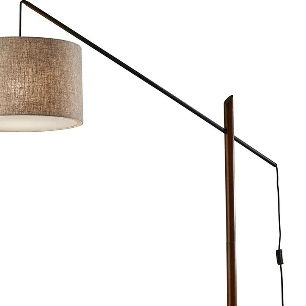 77" Beige And Black Swing Arm Floor Lamp With Beige Fabric Drum Shade - GreatEagleInc