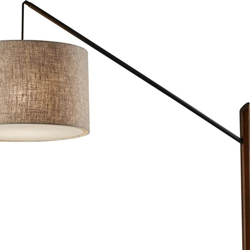 77" Beige And Black Swing Arm Floor Lamp With Beige Fabric Drum Shade - GreatEagleInc