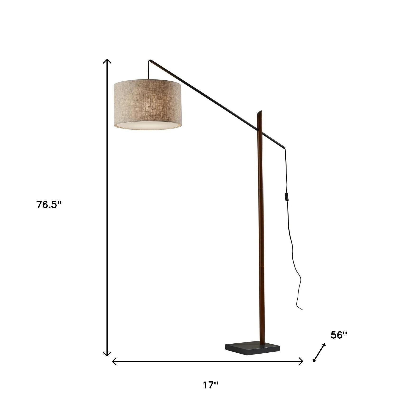 77" Beige And Black Swing Arm Floor Lamp With Beige Fabric Drum Shade - GreatEagleInc