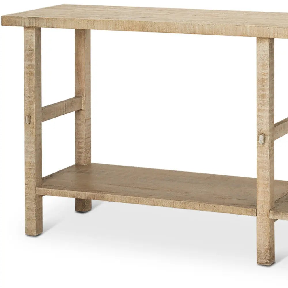 77" Natural Solid Wood Distressed Six Leg Console Table With Shelf Homeroots Living Room